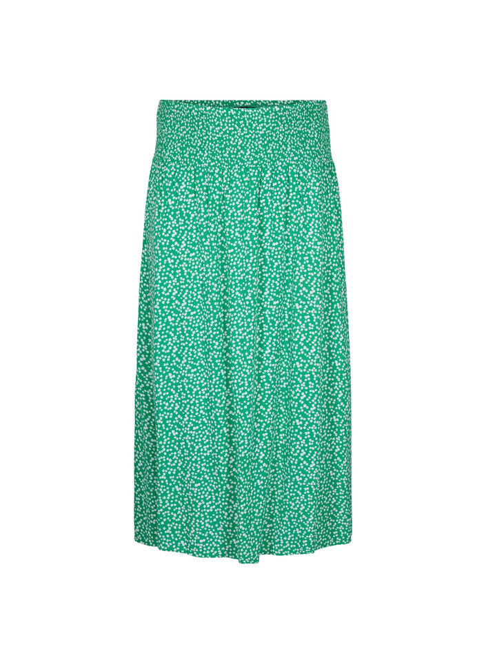 FLASH - Viscose maxi skirt with smocking, Green, Packshot image number 0