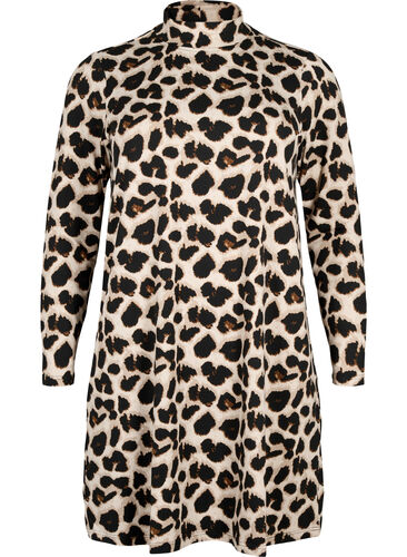 FLASH - Long sleeve dress with turtleneck, Leopard AOP, Packshot image number 0