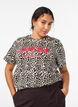 T-shirt with leopard print and text, Brown, Model image number 0