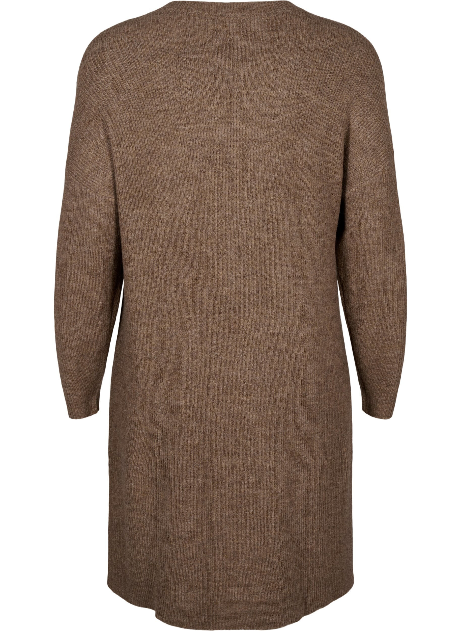 Zizzifashion Long sleeved rib knit dress, Caribou Mel., Packshot image number 1