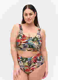 High-waisted bikini bottoms with print, Palm Print, Model