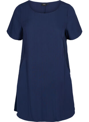 Short-sleeved viscose dress with pockets, Navy Blazer, Packshot image number 0