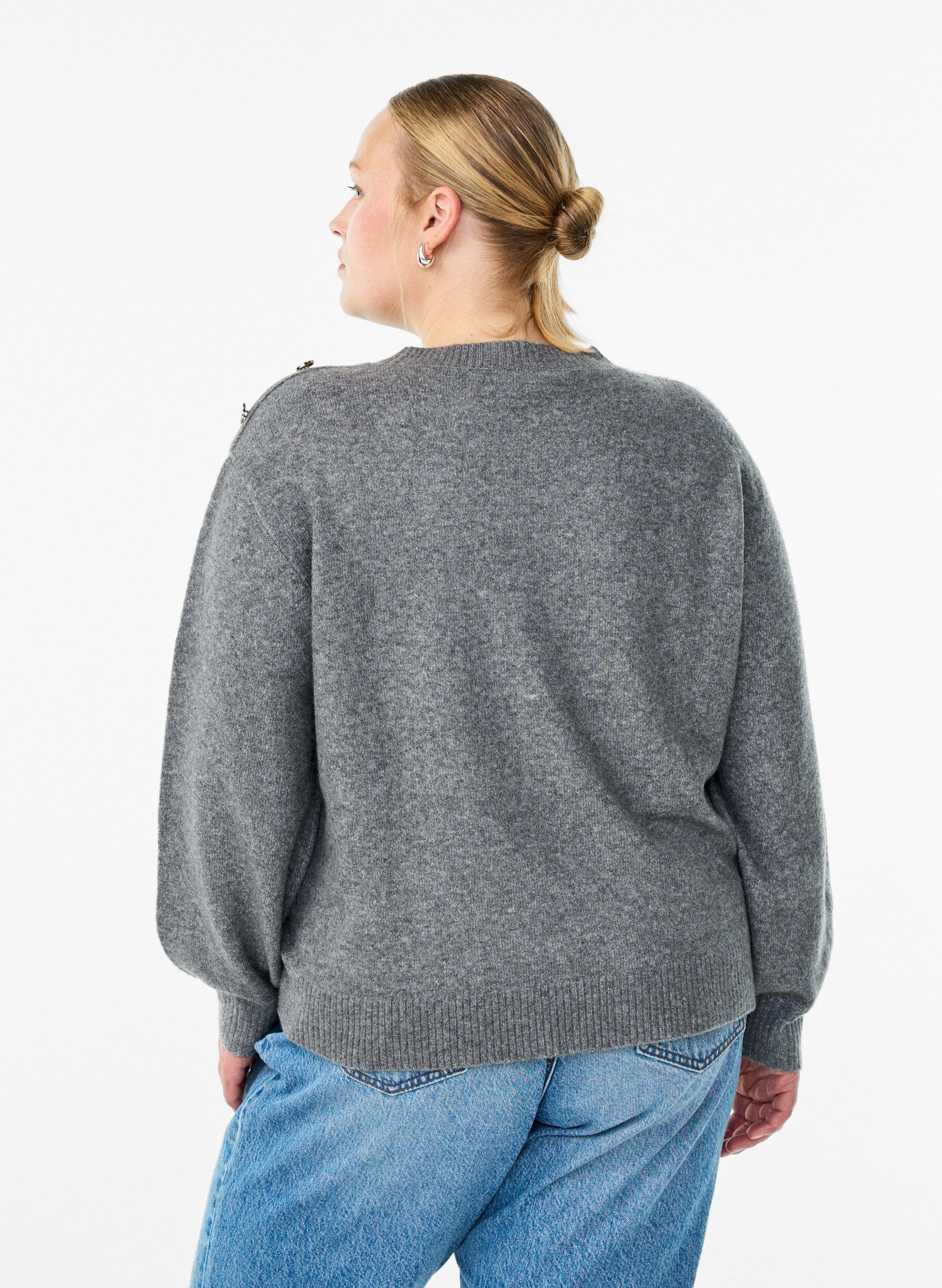 Zizzifashion Knit blouse with button detail, Grey, Model image number 2