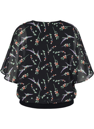 Top with floral print and 3/4-length sleeves, Black AOP, Packshot image number 1