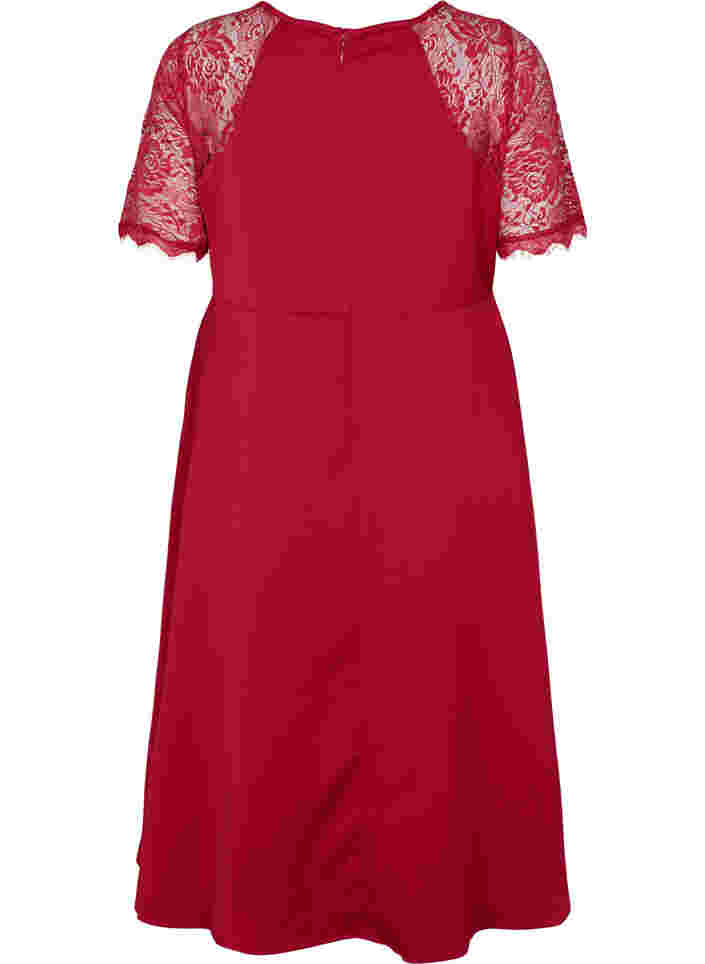 Midi dress with short lace sleeves, Rhubarb, Packshot image number 1