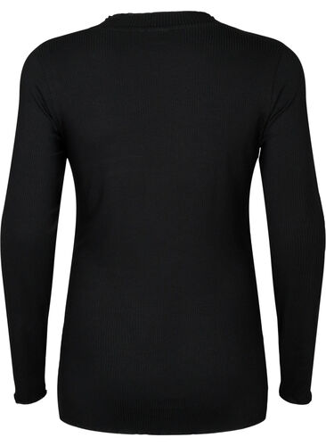 Long-sleeved maternity blouse in rib, Black, Packshot image number 1