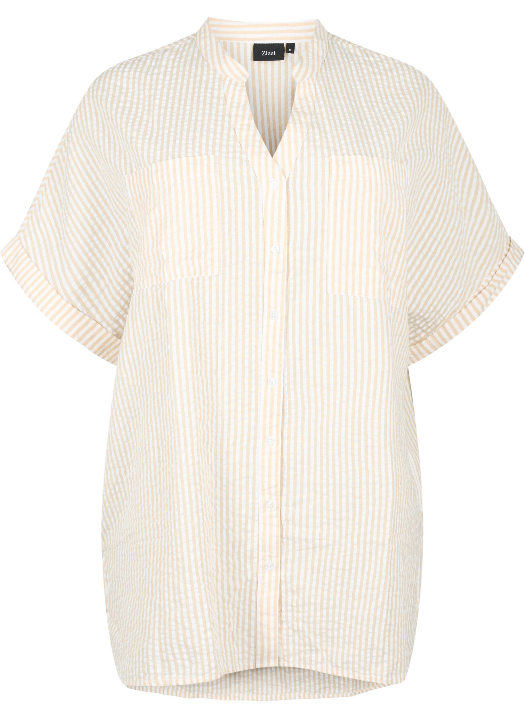 Zizzifashion Striped shirt with chest pockets, Natrual/S. Stripe, Packshot image number 0
