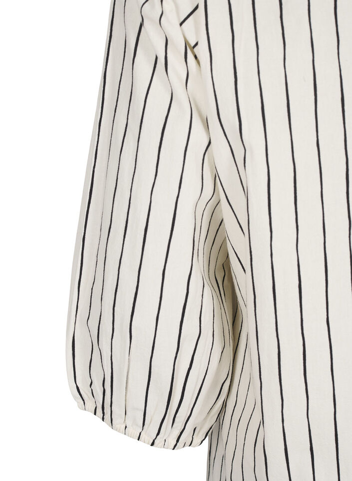 3/4 sleeve cotton blouse with stripes, Eggnog Black Stripe, Packshot image number 3