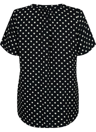 Blouse with short sleeves and v-neck, Black w. Dots, Packshot image number 1