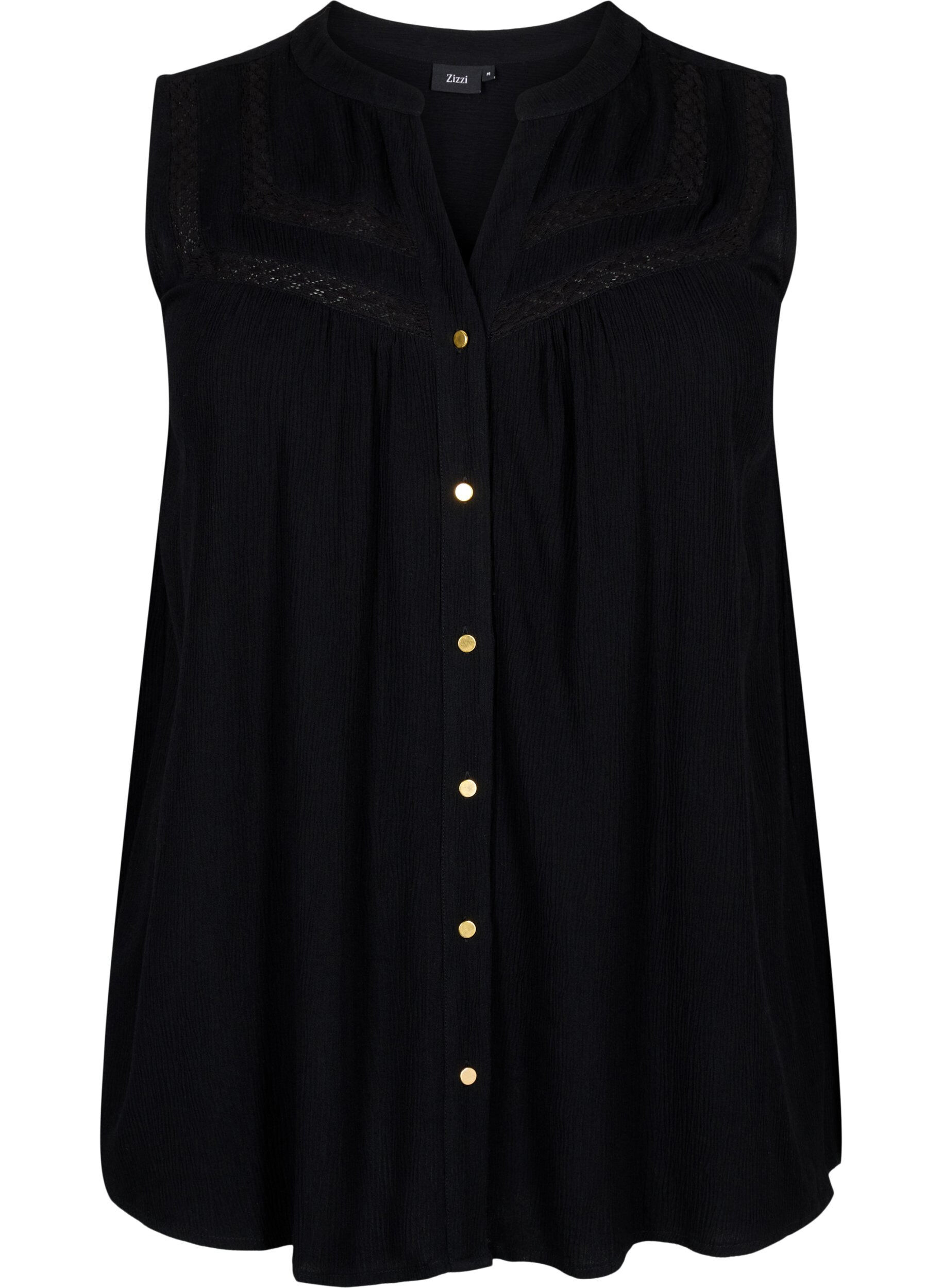 Zizzifashion Sleeveless viscose blouse with crochet detail, Black, Packshot image number 0