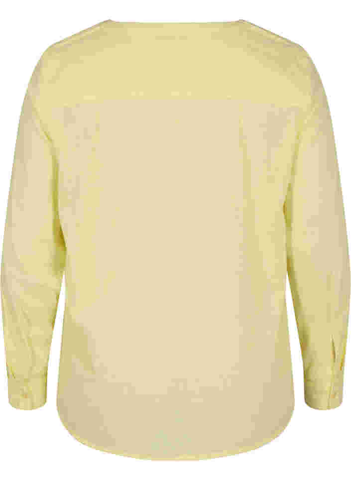 Shirt blouse in cotton with a v-neck, Yellow, Packshot image number 1