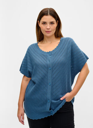 Knit cardigan with short sleeves, Blue Ashes, Model image number 0
