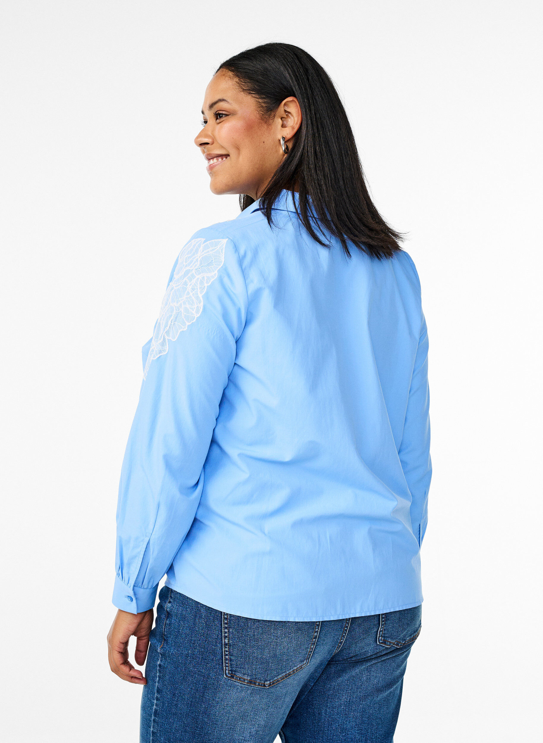 Zizzifashion Shirt with lace details, Light Blue, Model image number 2