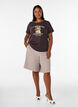 Cotton T-shirt with cat print and round neck, Brown, Model image number 1