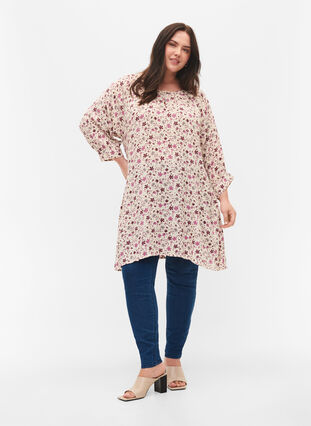 Floral tunic in viscose, White Flower, Model image number 2