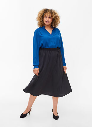 Long sleeve shirt with ruffle collar, Estate Blue, Model image number 2