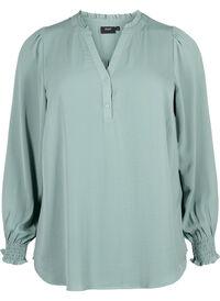 Blouse with smock and v-neckline