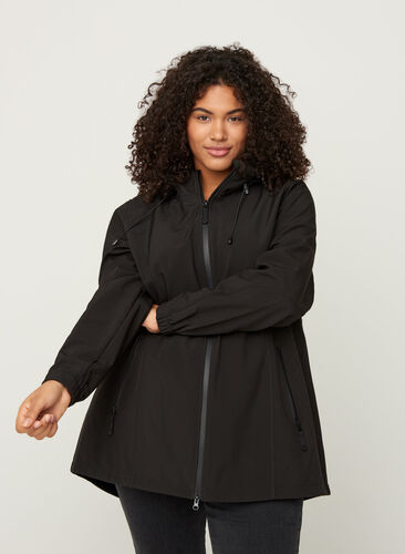 Short, hooded softshell jacket, Black, Model image number 0