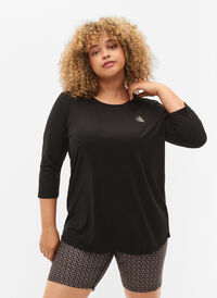 Workout top with 3/4 sleeves, Black, Model