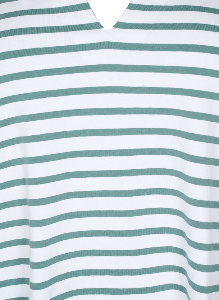 Cotton t-shirt with stripes and v-neck, B.White/SeaP.Stripes, Packshot image number 2