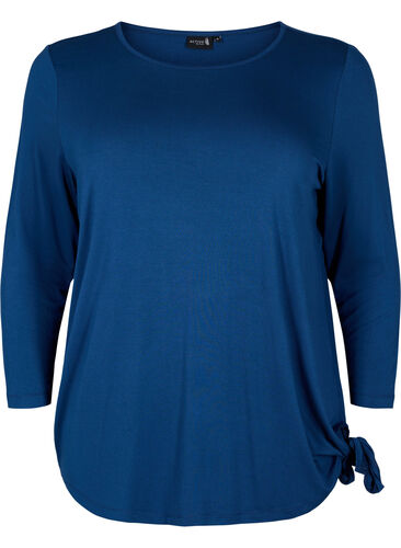 Training blouse in viscose with tie detail, Blue Wing Teal, Packshot image number 0