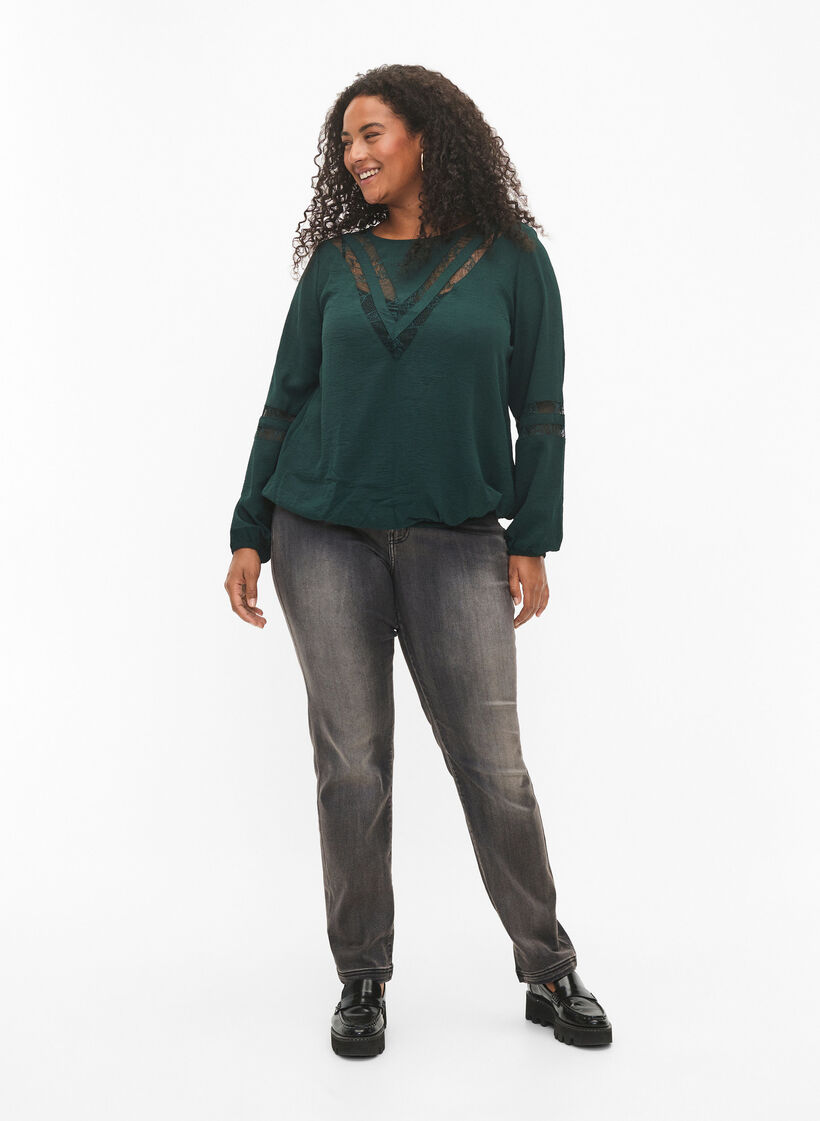 Long-sleeved blouse with lace, Scarab, Model image number 2