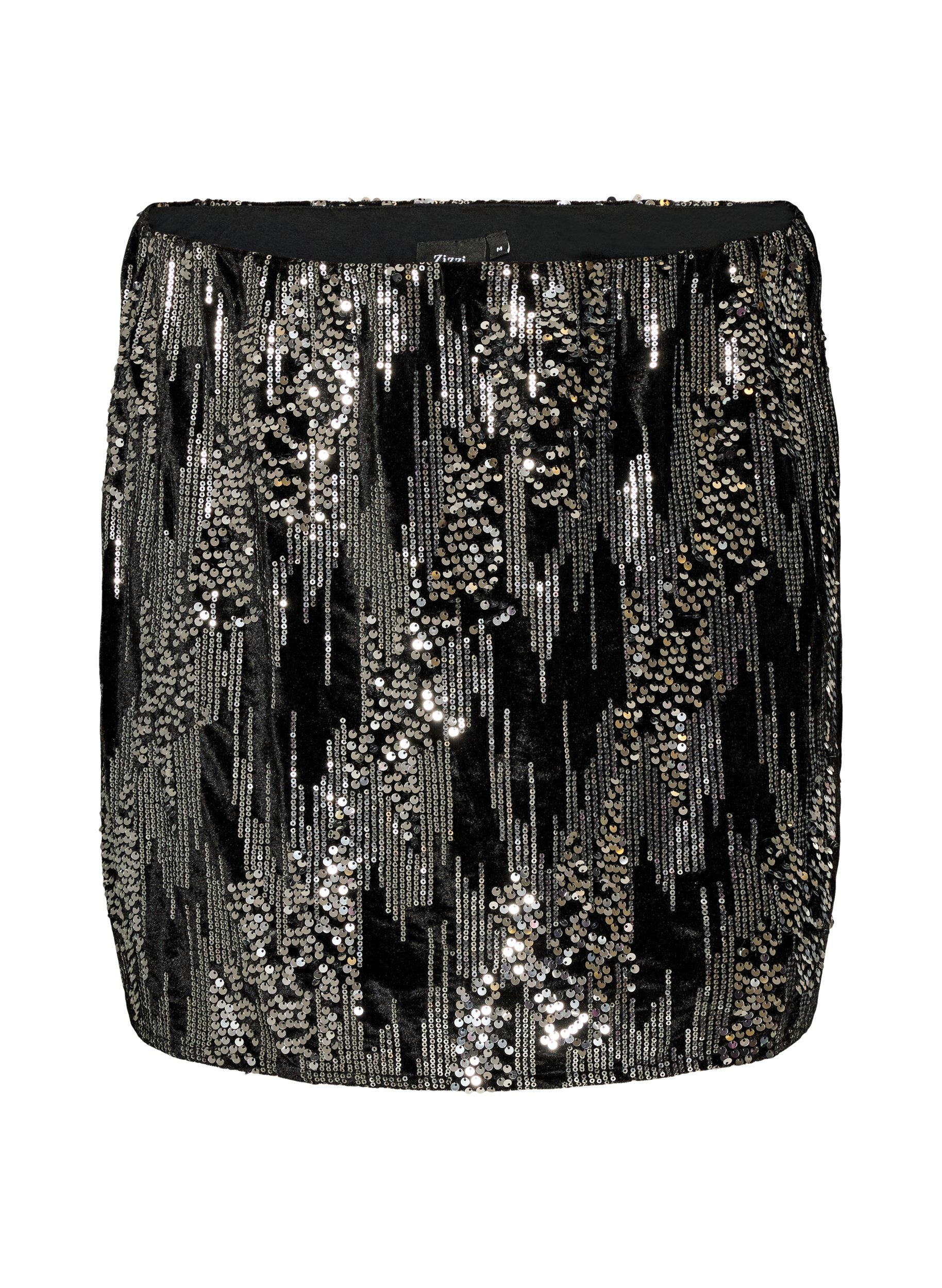 ZizzifashionShort sequin skirt, Black, Packshot image number 0