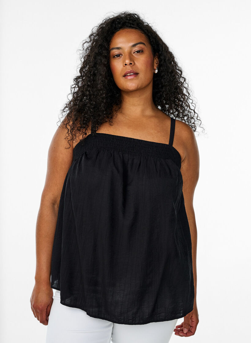 Viscose top with narrow straps, Black, Model image number 0