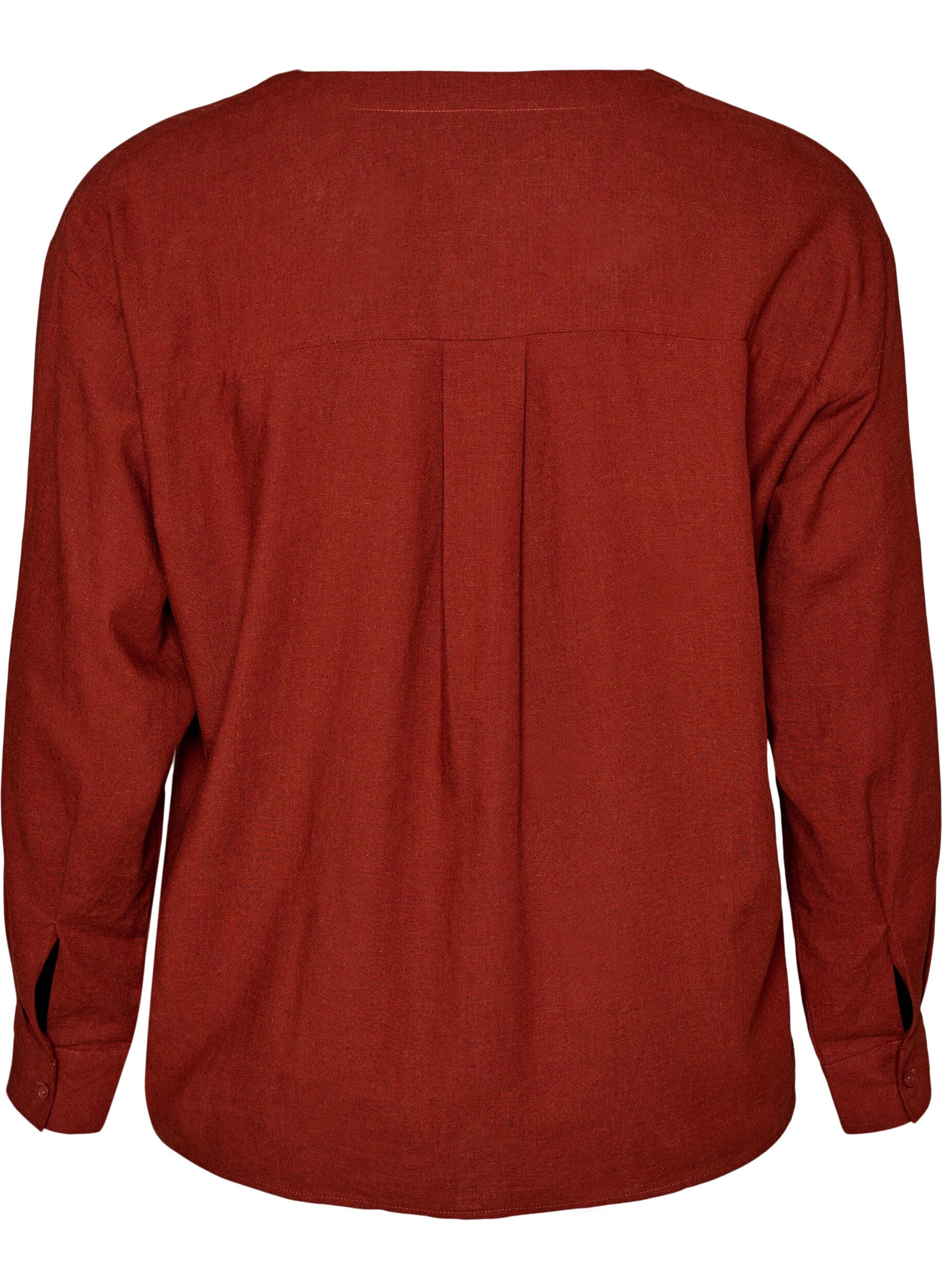 ZizzifashionBlouse in linen and viscose with V-neck, Red, Packshot image number 1