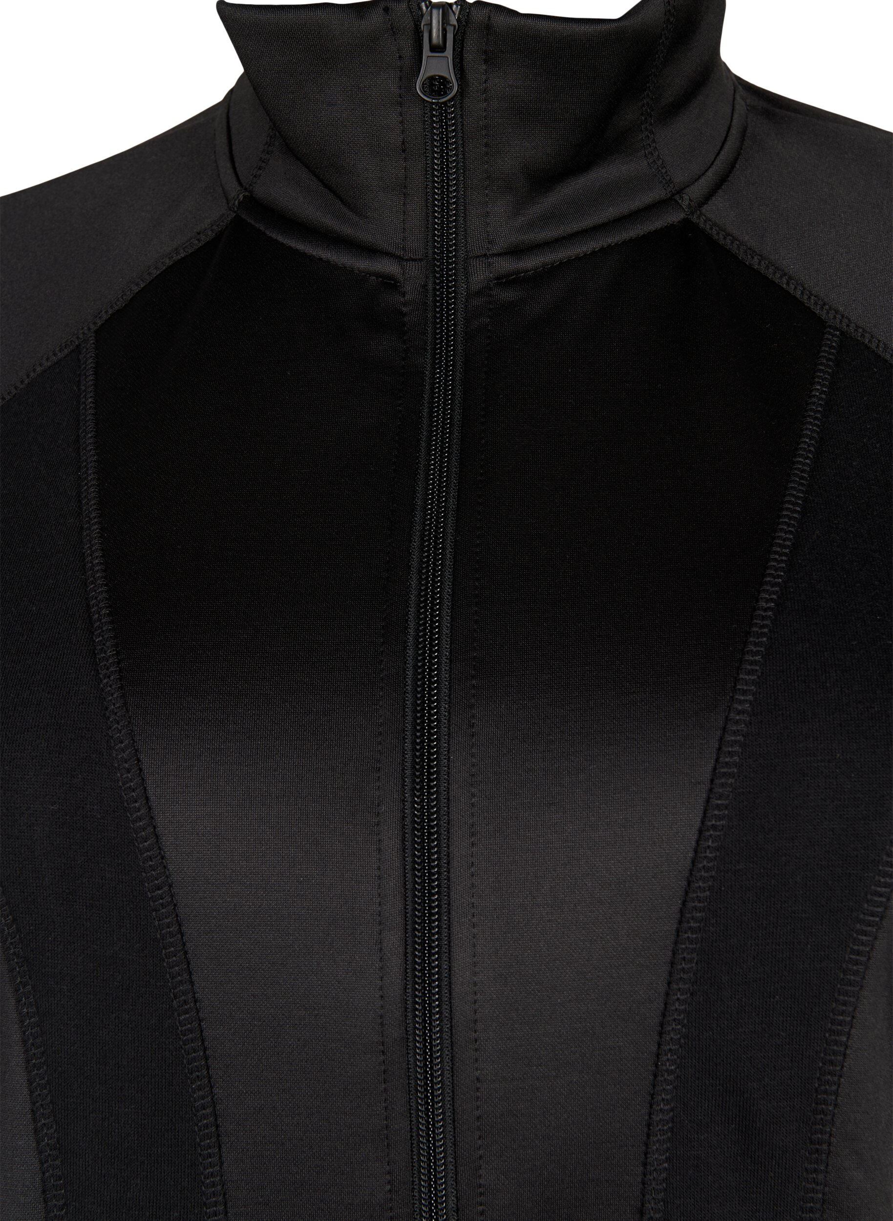 Zizzifashion Sports cardigan with zipper and high neck, Black, Packshot image number 2