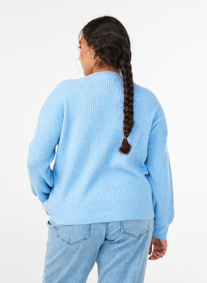 Ribbed cardigan with buttons, Light Blue, Model image number 2