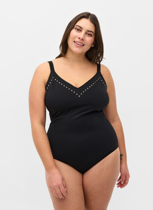 Swimsuit with studs, Black, Model image number 0