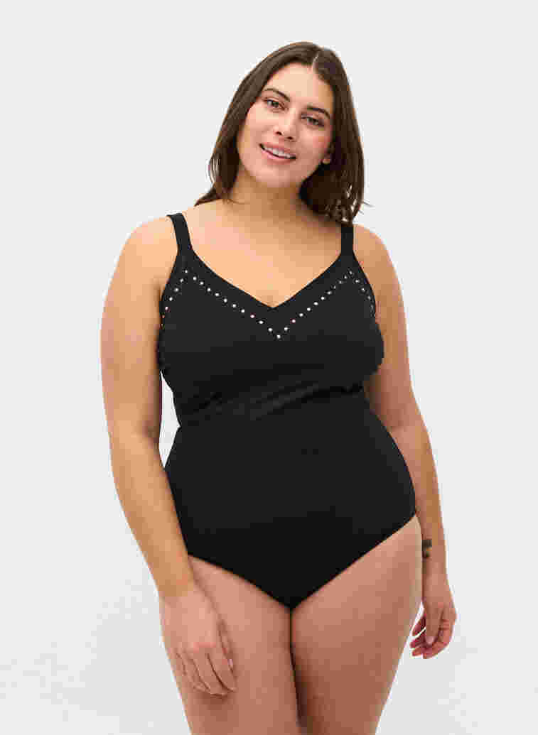 Swimsuit with studs, Black, Model image number 0