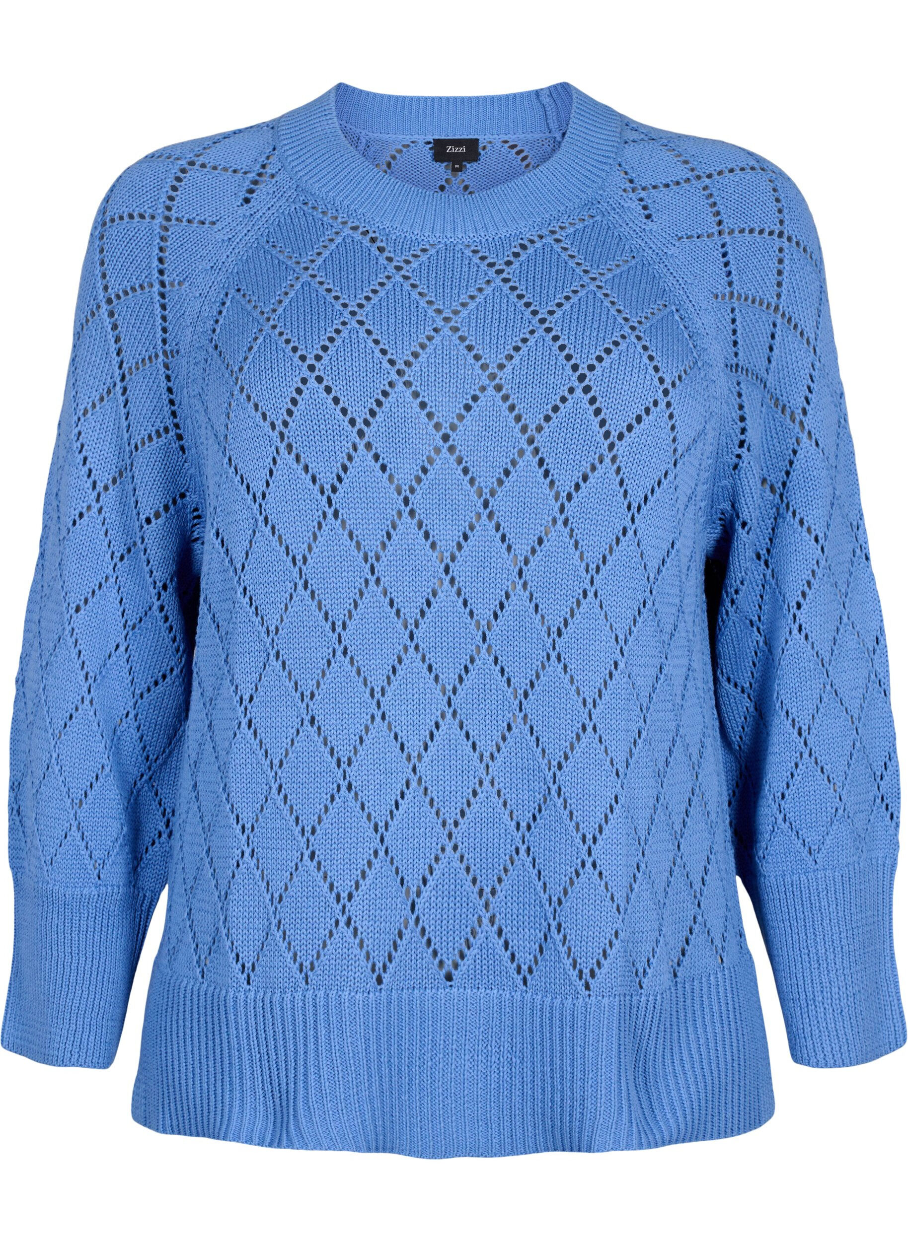 Zizzifashion Long sleeve knitted blouse with hole pattern, Blue Bonnet, Packshot image number 0