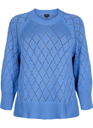 Long sleeve knitted blouse with hole pattern, Blue Bonnet, Packshot image number 0