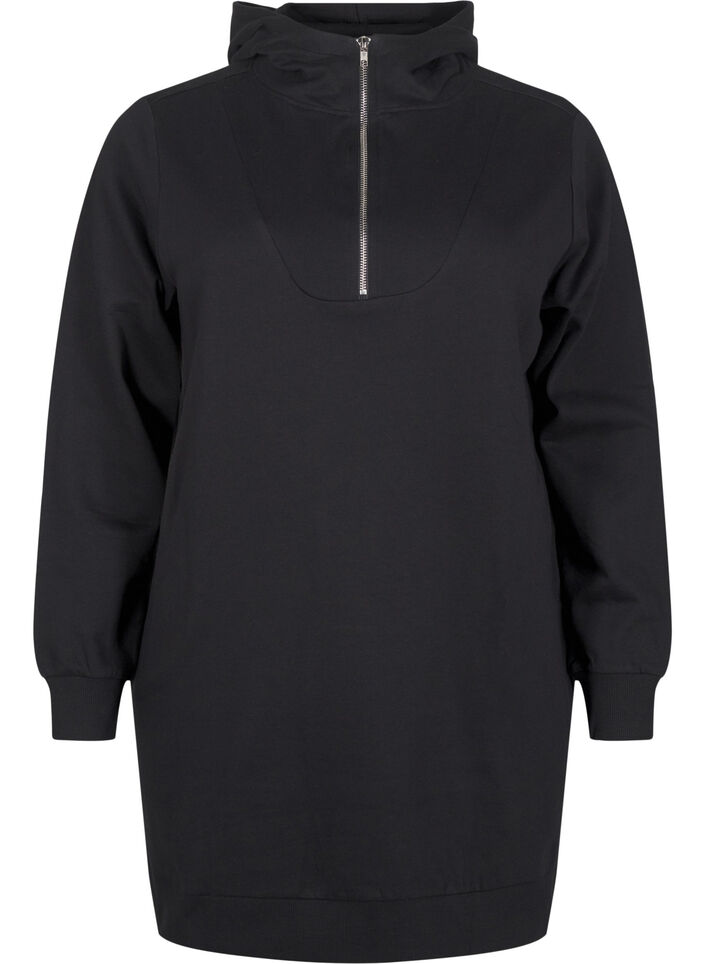 Sweat tunic with hood and zip, Black, Packshot image number 0
