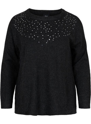 Melange knitted top with sequins, Dark Grey Melange, Packshot image number 0