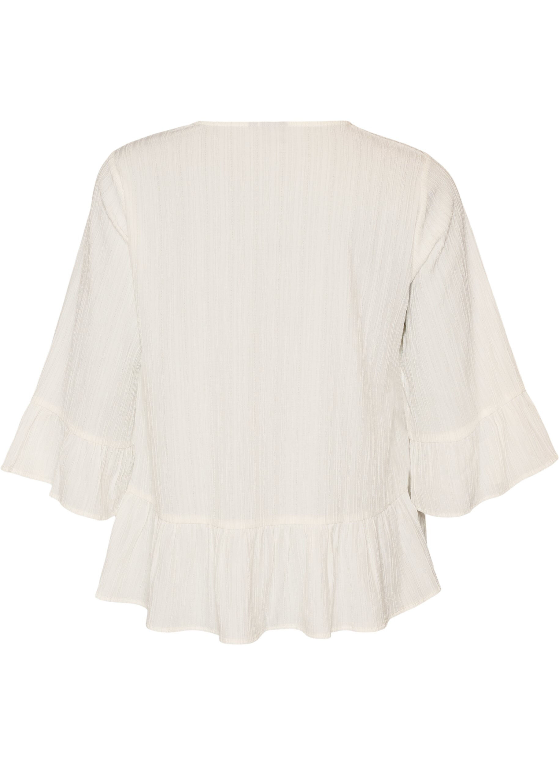 ZizzifashionBlouse with texture, V-neck and ruffles, Vanilla, Packshot image number 1