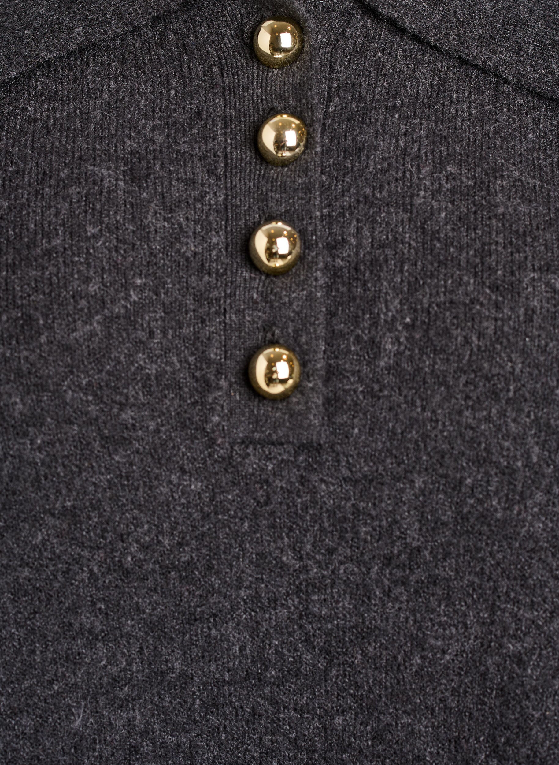 Zizzifashion Short knit dress with polo collar and buttons, Dark Grey, Packshot image number 2