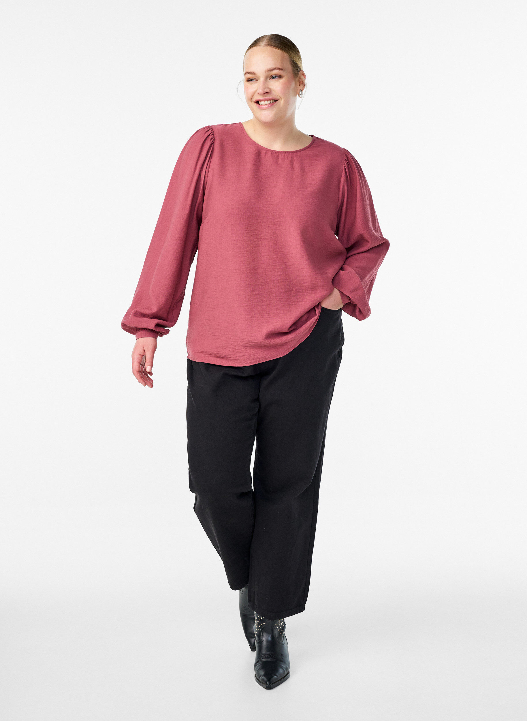 Zizzifashion Long-sleeved viscose blouse, Rose, Model image number 1