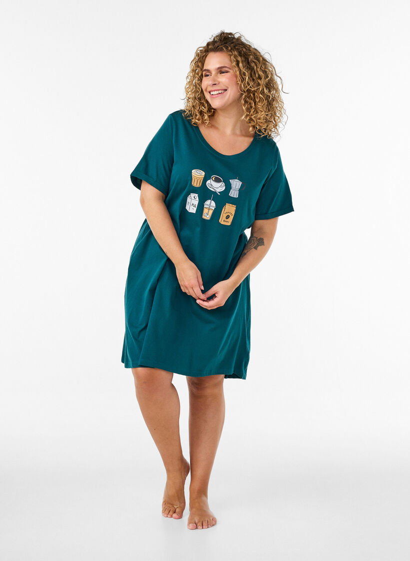 Short-sleeved nightgown in organic cotton, Green, Model image number 1