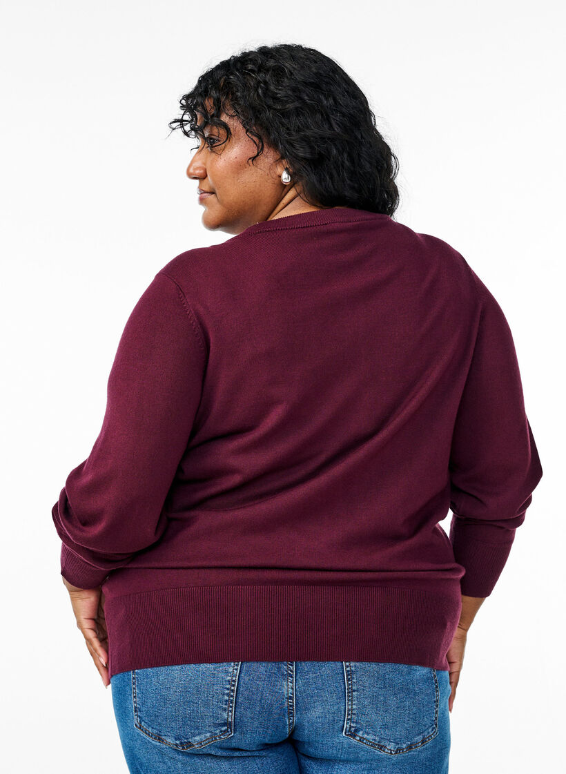 Knitted cardigan with round neck and buttons, Red, Model image number 2