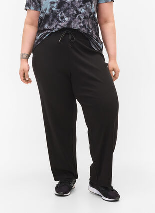 Loose trousers in a cotton blend, Black, Model image number 2