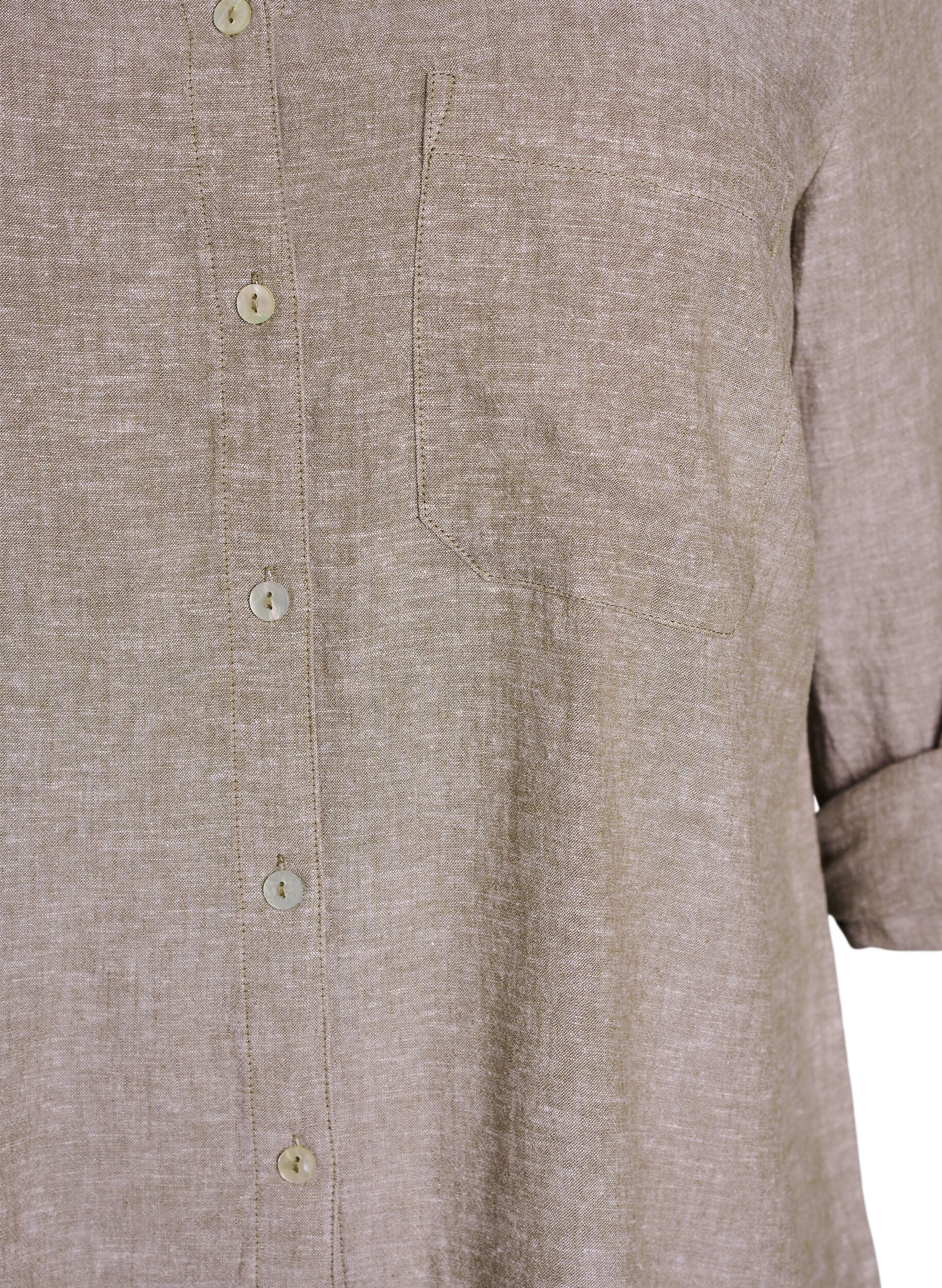 ZizzifashionShirt in linen and viscose with 3/4 sleeves, Brown, Packshot image number 2