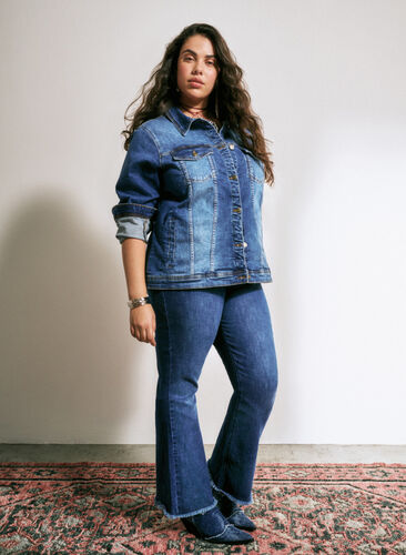 Ellen bootcut jeans with raw edge, Blue denim, Image image number 0