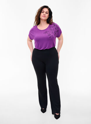 Short-sleeved viscose t-shirt with floral print, Grape Juice Flower, Model image number 2