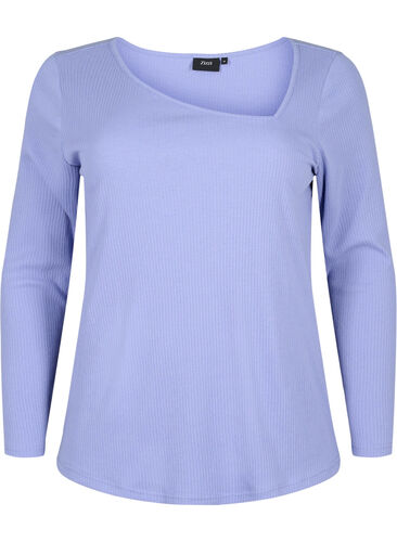 Long-sleeved t-shirt with asymmetrical cut, Lavender Violet, Packshot image number 0