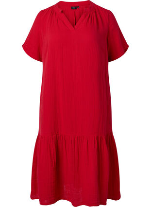 Waist dress with short sleeves in cotton, Barbados Cherry, Packshot image number 0