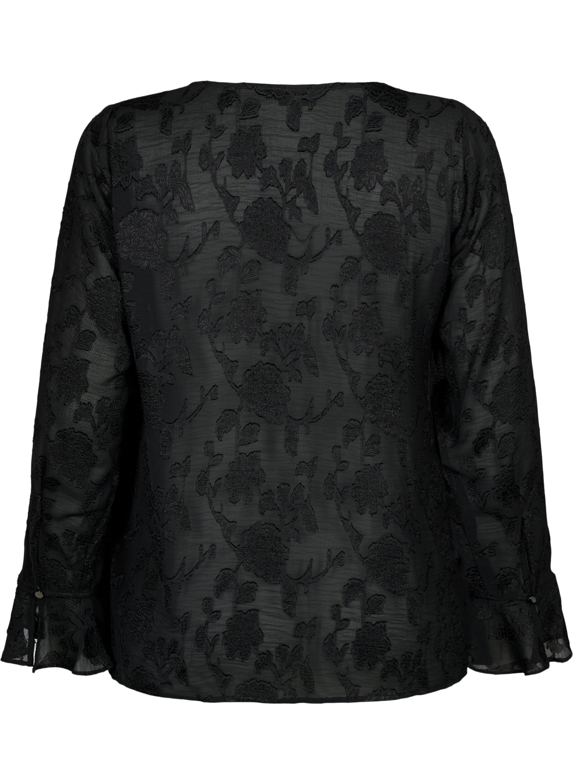 Zizzifashion Long-sleeved shirt with jacquard look, Black, Packshot image number 1