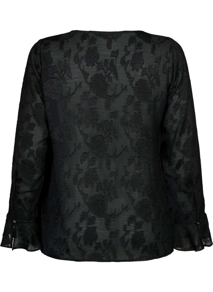 Long-sleeved shirt with jacquard look, Black, Packshot image number 1